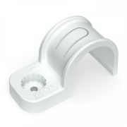 Крепеж-скоба пластиковая односторонняя для прямого монтажа белая в п/э д25 (50шт/450шт уп/кор) Промрукав